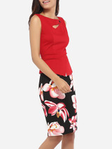 Casual Asymmetric Neckline Cotton Color Block Floral Patchwork Printed Bodycon-dress