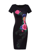 Casual Graceful Floral Round Neck Printed Bodycon Dress