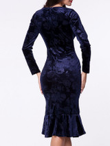 Casual Boat Neck Plain Floral Embossed Mermaid Bodycon Dress