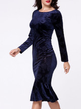 Casual Boat Neck Plain Floral Embossed Mermaid Bodycon Dress