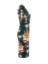 Casual Round Neck Slit Floral Printed Bodycon Dress