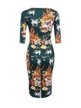 Casual Round Neck Slit Floral Printed Bodycon Dress