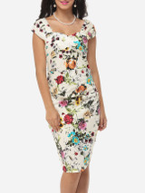 Casual Floral Printed Charming Sweet Heart Bodycon-dress