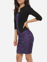 Asymmetric Neckline Dacron Color Block Floral Lace Patchwork Printed Bodycon-dress