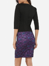 Asymmetric Neckline Dacron Color Block Floral Lace Patchwork Printed Bodycon-dress