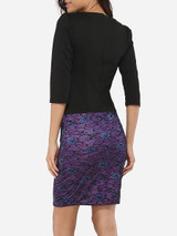 Asymmetric Neckline Dacron Color Block Floral Lace Patchwork Printed Bodycon-dress