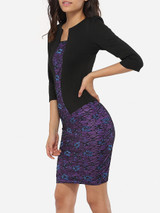 Asymmetric Neckline Dacron Color Block Floral Lace Patchwork Printed Bodycon-dress