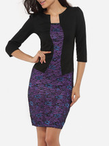 Asymmetric Neckline Dacron Color Block Floral Lace Patchwork Printed Bodycon-dress