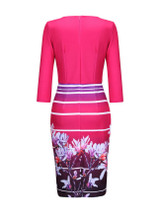 Casual Round Neck Floral Printed Striped Bodycon Dress