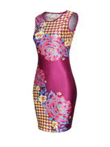 Celebrity Floral Houndstooth Round Neck Bodycon Dress