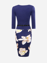 Casual Asymmetric Neckline Floral Printed Patchwork Bodycon Dress