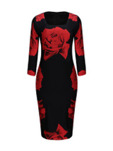 Casual Graceful Square Neck Color Block Floral Bodycon Dress
