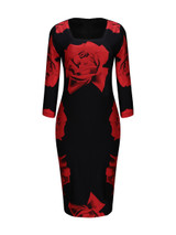 Casual Graceful Square Neck Color Block Floral Bodycon Dress