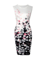 Casual Round Neck Floral Printed Sleeveless Bodycon Dress