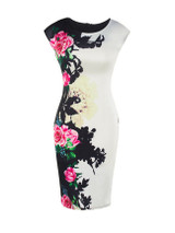 Casual Elegant Floral Printed Round Neck Bodycon Dress
