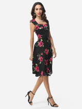Casual Floral Printed Bowknot Graceful Sweet Heart Skater-dress