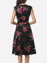 Casual Floral Printed Bowknot Graceful Sweet Heart Skater-dress