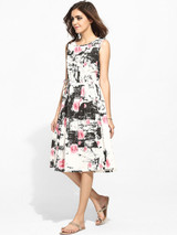 Casual Round Neck Linen Floral Printed Skater-dress