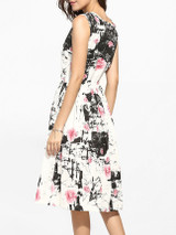 Casual Round Neck Linen Floral Printed Skater-dress