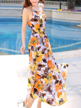Casual Extraordinary Spaghetti Strap Floral Printed Sleeveless Maxi Dress