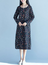 Casual Round Neck Slit Pocket Tiny Floral Printed Maxi Dress Casual Round Neck Slit Pocket Tiny Floral Printed Maxi Dress