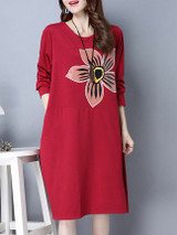 Casual Round Neck Slit Pocket Floral Sack Shift Dress Casual Round Neck Slit Pocket Floral Sack Shift Dress