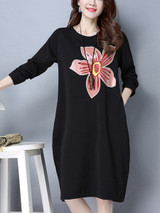 Casual Round Neck Slit Pocket Floral Sack Shift Dress Casual Round Neck Slit Pocket Floral Sack Shift Dress