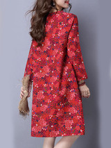 Casual Tiny Floral Printed Round Neck Slit Pocket Shift Dress Casual Tiny Floral Printed Round Neck Slit Pocket Shift Dress