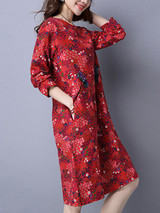 Casual Tiny Floral Printed Round Neck Slit Pocket Shift Dress Casual Tiny Floral Printed Round Neck Slit Pocket Shift Dress