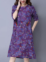 Casual Tiny Floral Printed Round Neck Slit Pocket Shift Dress Casual Tiny Floral Printed Round Neck Slit Pocket Shift Dress