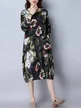 Casual Floral Printed Round Neck Pocket Sack Shift Dress Casual Floral Printed Round Neck Pocket Sack Shift Dress