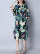 Casual Floral Printed Round Neck Pocket Sack Shift Dress Casual Floral Printed Round Neck Pocket Sack Shift Dress