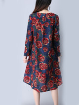 Casual Round Neck Slit Pocket High-Low Floral Printed Shift Dress