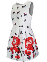 Casual Round Neck Butterfly Cartoon Floral Printed Skater Dress