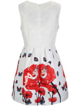 Casual Round Neck Butterfly Cartoon Floral Printed Skater Dress
