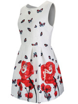 Casual Round Neck Butterfly Cartoon Floral Printed Skater Dress