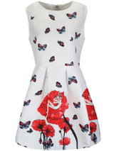 Casual Round Neck Butterfly Cartoon Floral Printed Skater Dress