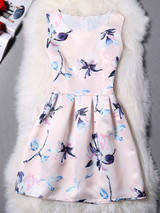 Casual Round Neck Sleeveless Charming Floral Printed Skater Dress