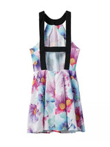 Casual Crew Neck Back Hole Floral Printed Skater Dress