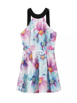 Casual Crew Neck Back Hole Floral Printed Skater Dress