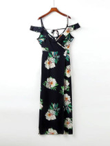 Casual Open Shoulder Floral Printed Maxi Dress