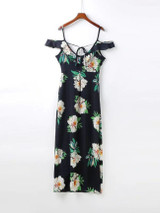 Casual Open Shoulder Floral Printed Maxi Dress