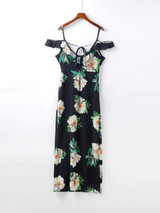 Casual Open Shoulder Floral Printed Maxi Dress