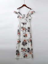 Casual Open Shoulder Floral Printed Maxi Dress