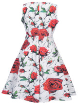 Casual Round Neck Belt Floral Printed Vintage Skater Dress