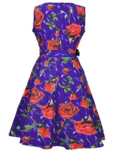 Casual Round Neck Belt Floral Printed Vintage Skater Dress