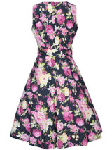 Casual Round Neck Belt Floral Printed Sleeveless Skater Dress