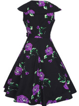 Casual Lapel Belt Floral Printed Retro Skater Dress