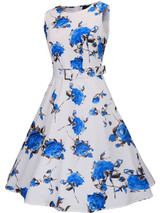 Casual Round Neck Belt Floral Printed Extraordinary Skater Dress
