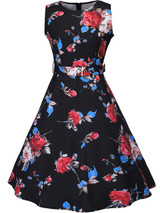 Casual Round Neck Belt Floral Printed Extraordinary Skater Dress